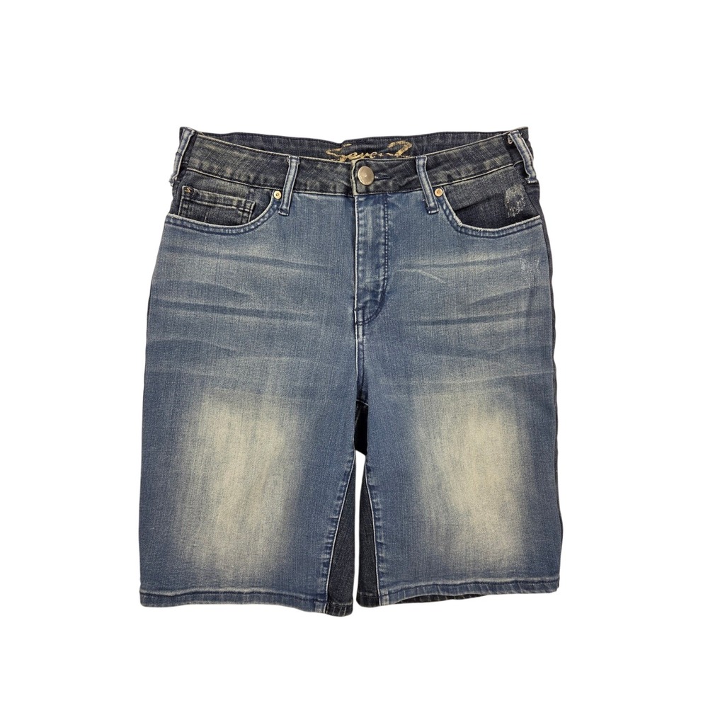 Two-tone‎ Seven 7 Jeans Denim bermuda Shorts Women Sz 14 distressed medium light